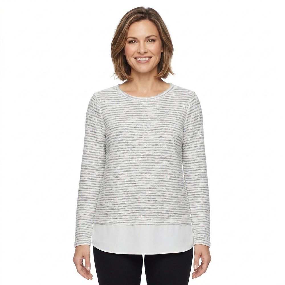 White House Black Market‎ Grey Striped Layered Look Sweater Womens Medium
